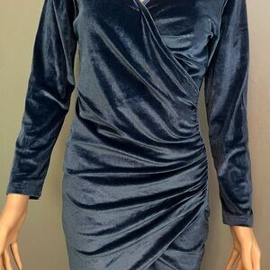 Leo Rosi Blue Velvet Long Sleeve Dress